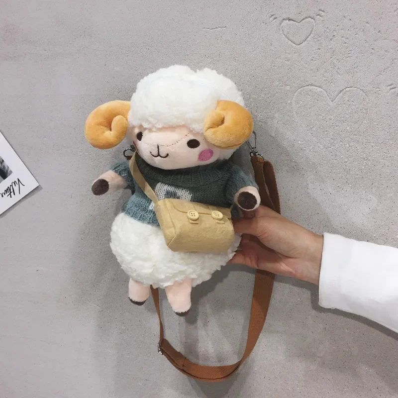 

Cute Lamb Girls Backpack Smile Sheep Soft Plush Cross-Body Mini Messenger Bag Children Adorable Aries Animal Bags Gifts