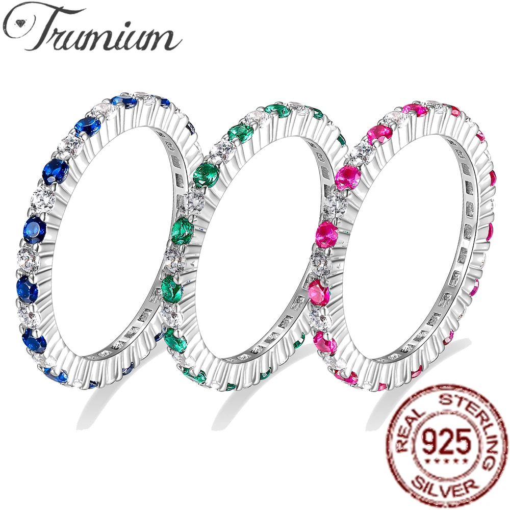 Trumium-anillos de plata de ley 925 para mujer, joyería de zafiro, rubí, circonita cúbica de Color, piedras preciosas, Boho, anillo de compromiso de boda