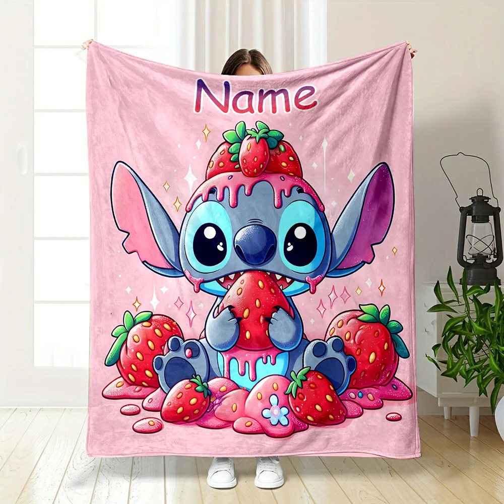 Name Blanket Disney Stitch Print Soft and Warm Blanket Suitable for Home Office Camper Sofa Bed Picnic