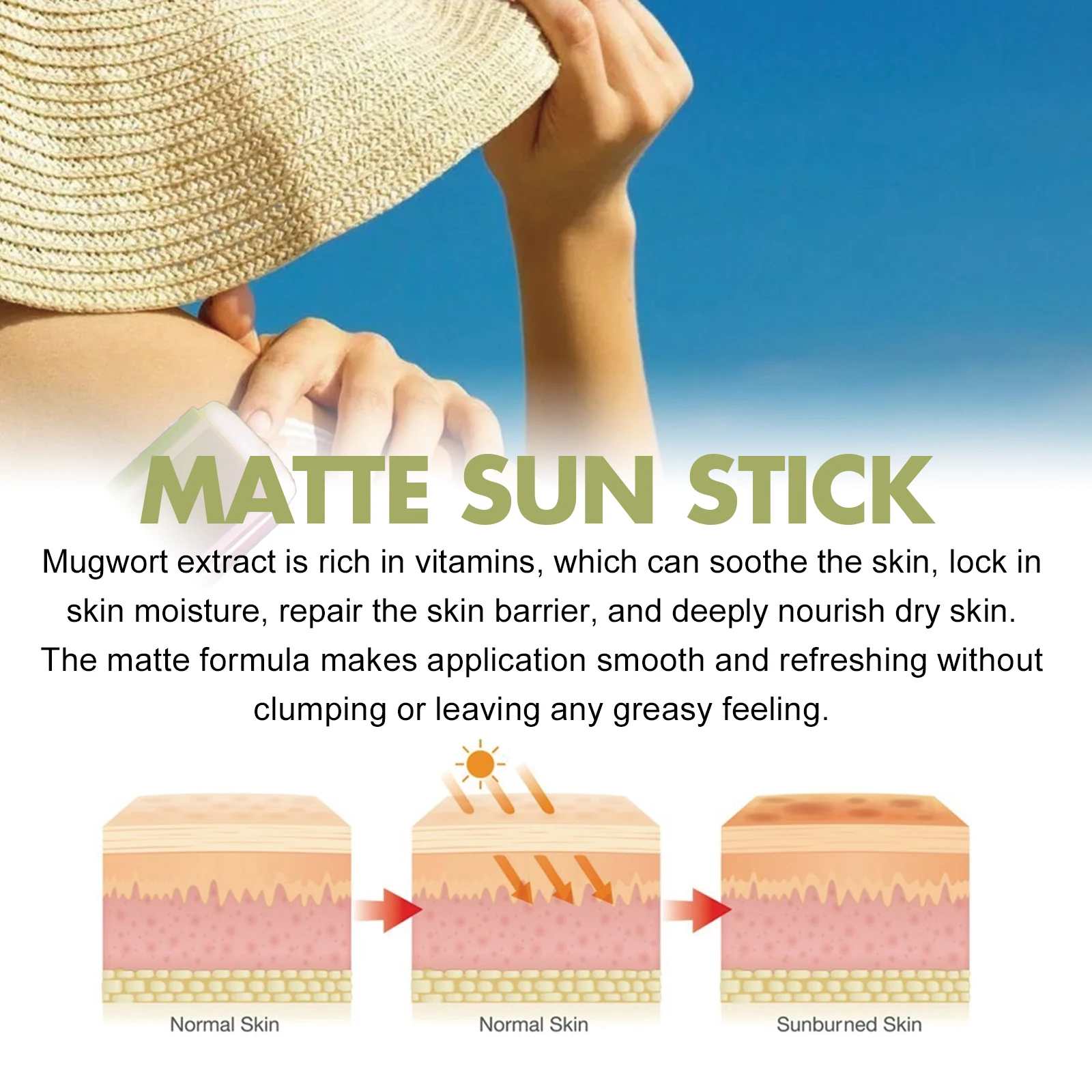 EELHOE Matte Sun Stick SPF50+ UV Protective Moisturizing Refreshing Whitening Sunstick Portable Matte Sunscreen Stick Cosmetic