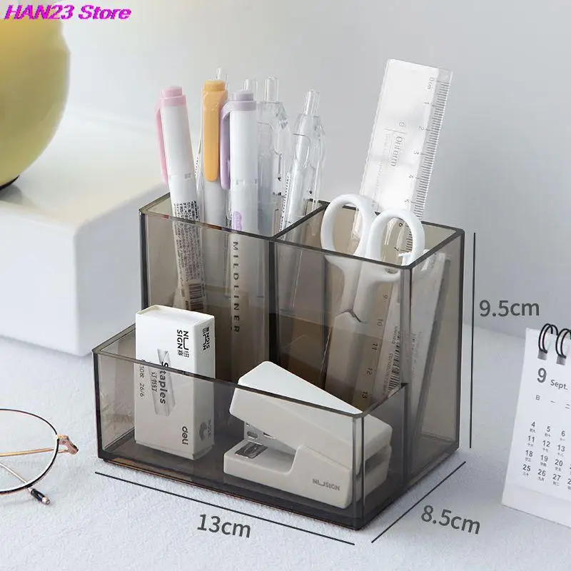 

Ins Style Transparent Acrylic Square Three Grid Pen Holder Storage Rack Large Capacity Desk Pencil Rack School Office Stationery