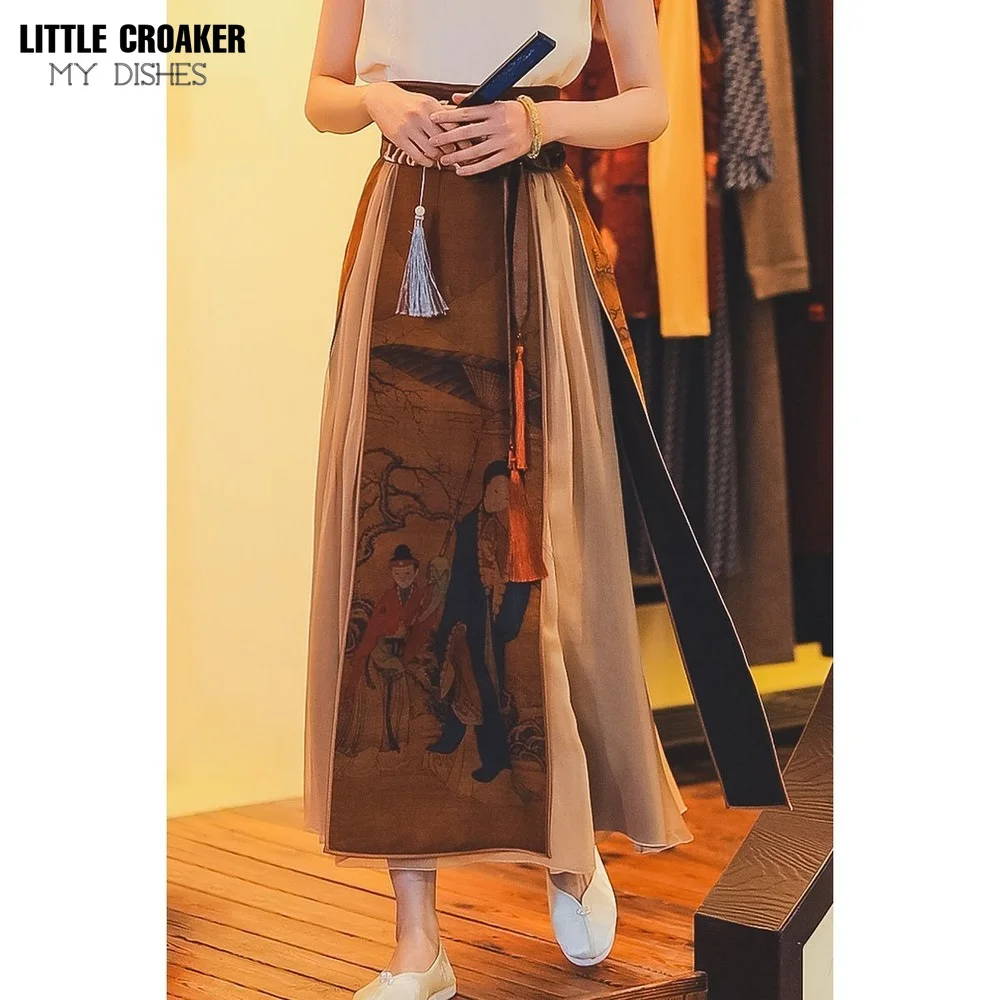 Women Hanfu Dress Chinese Style Improved Splicing Design Vintage Elegant Long For Woman Girl Portrait Of Lady Printed