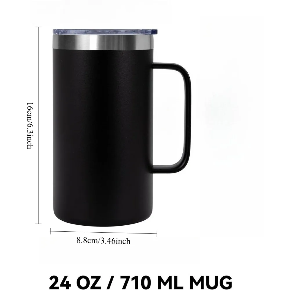24oz Stainless Steel Coffee Mug with Handle and Lid Reusable Insulated Travel Tumbler