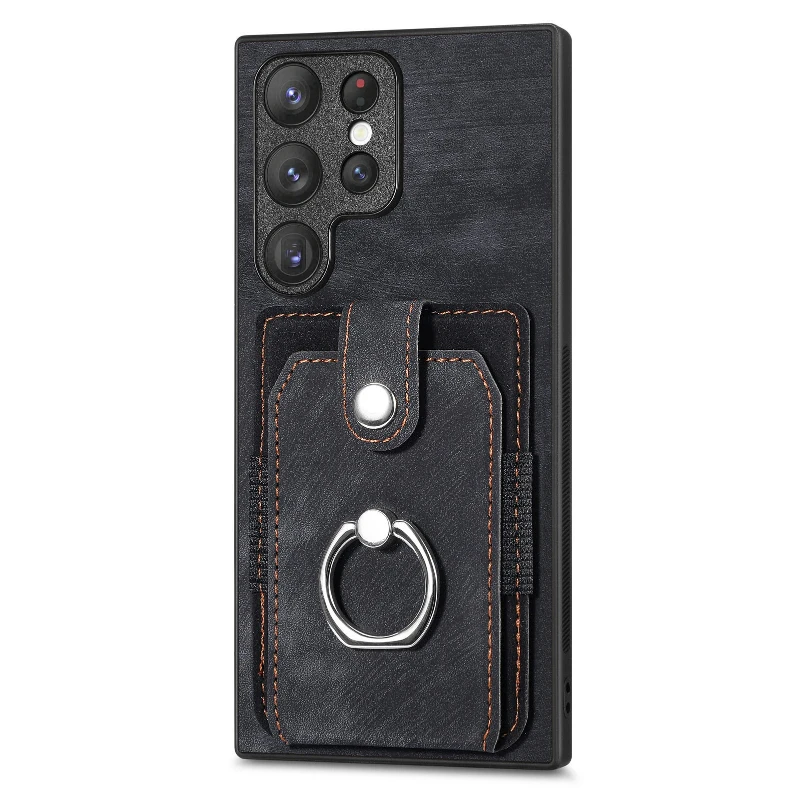 Ring Stand Card Holder PU Leather Shockproof Phone Case - Tough Hard Protective Cover