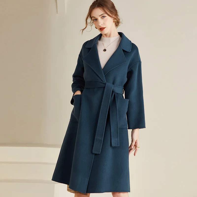 Fall/Winter New 100% Wool Double Coat Women's Loose Joker Medium and Long Wool Coat with Slim Temperament