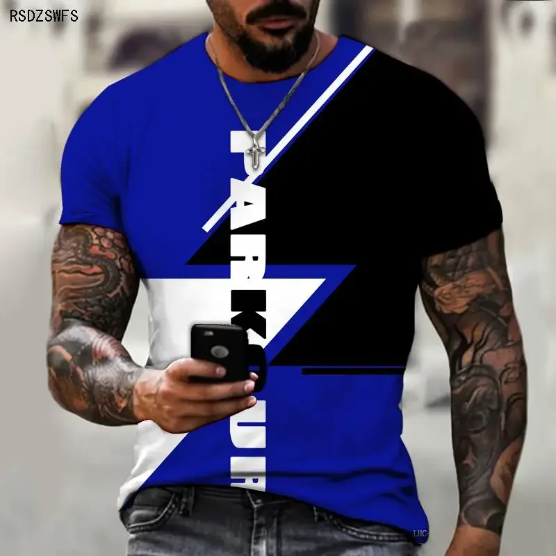 

Men's Shirt Original Design Striped Color Stitching 3D Printing Pattern Round Neck T-shirt 0 Hit Shirt Trend Top Oversize 5XL