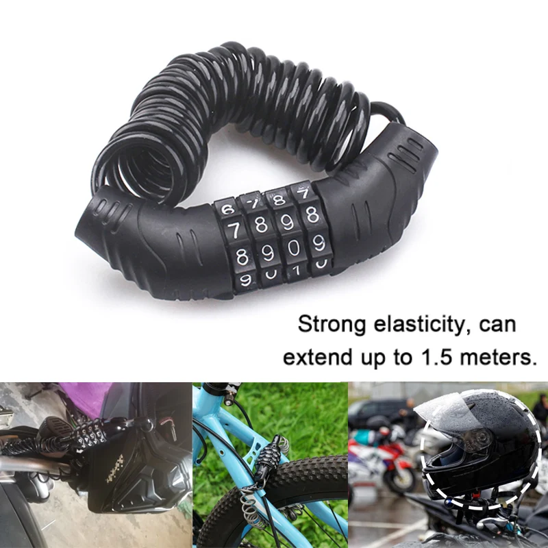 

Motorcycle Helmet Lock With Steel Wire Cable Tough Combination PIN Lock Carabiner Fix For Motorcycle Bicycle Electric Vehicles