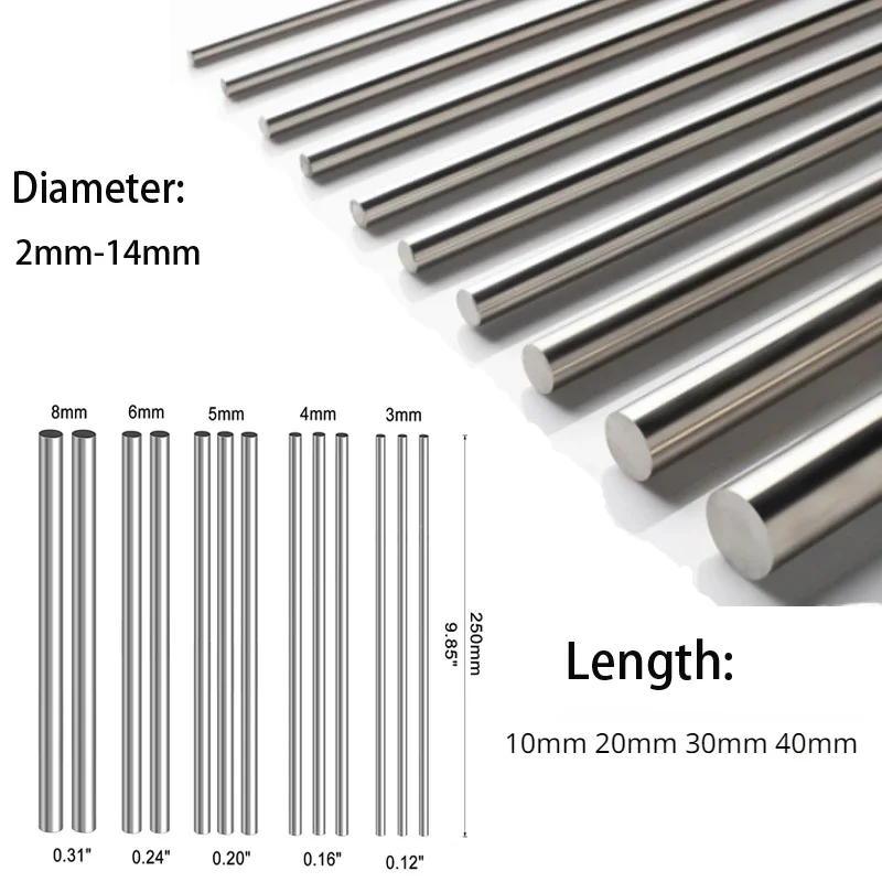 Steel Round Rod 10/25Pc Stainles Steel Solid Round Rod Lathe Bar Stock Assorted for DIY Craft Tool Diameter 2mm 2.5mm 3mm 5mm 6mm 8mm 10mm 14mm