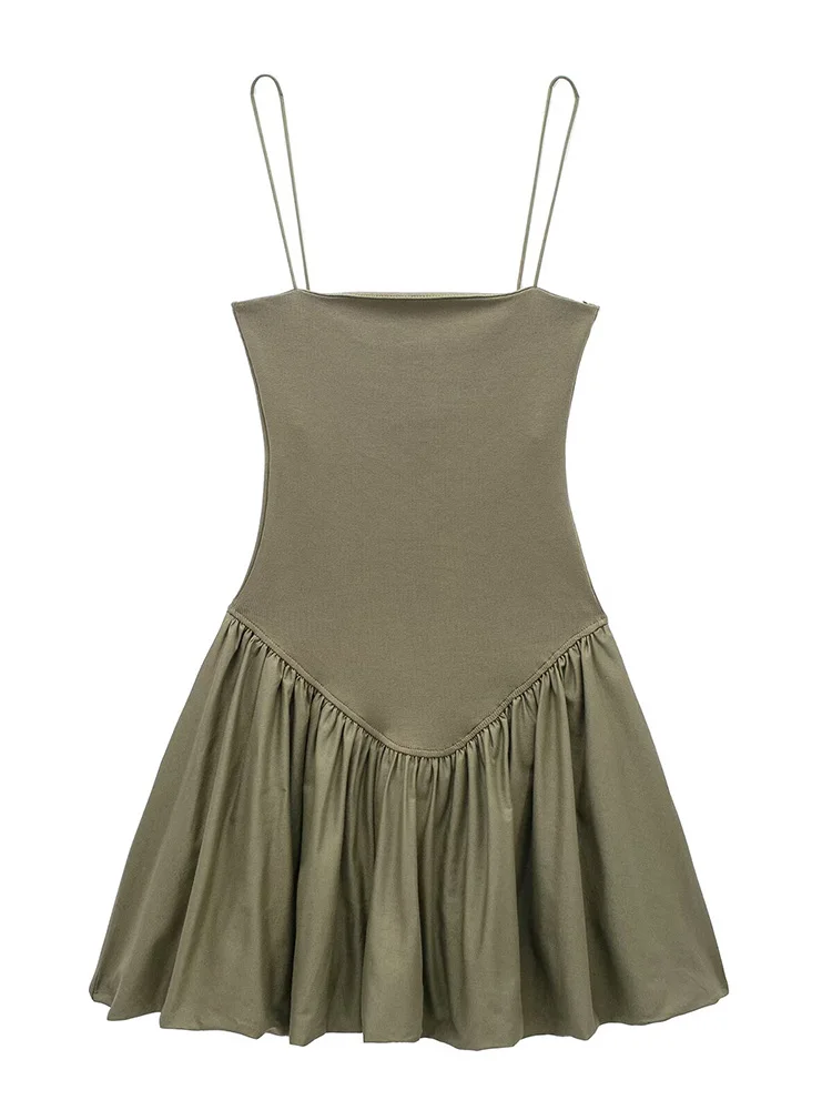 Willshela Women Fashion Solid Pleated Patchwork Backless Mini Dress Vintage Thin Straps Square Collar Female Chic Lady Dresses 4