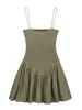 Willshela Women Fashion Solid Pleated Patchwork Backless Mini Dress Vintage Thin Straps Square Collar Female Chic Lady Dresses 4