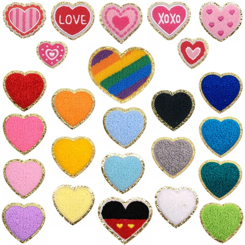Stick-on Patches 5pc/set Valentine's Day Heart Shape Embroidered Patches  Glitter Edge Chenille Sticker - AliExpress
