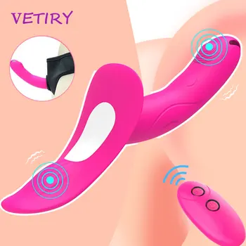 Strapless Strapon Dildo Vibrator Remote Control Lesbian Strap-on Double Ended Dildo Panties Adults Sex Toys for Women Sextoy 1