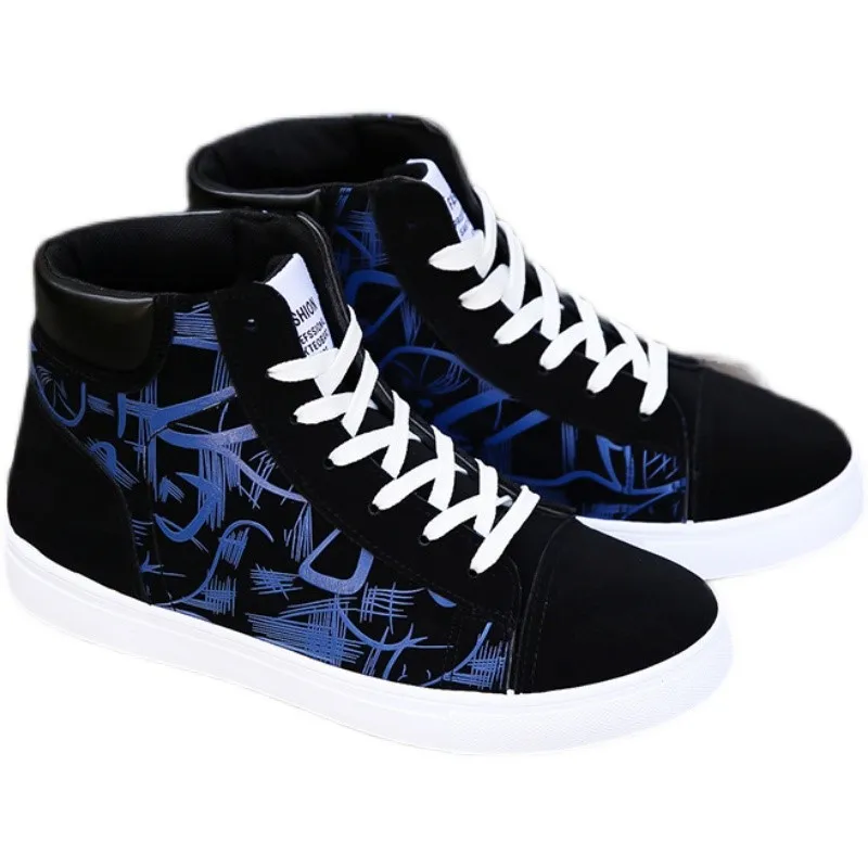 Men's High Top Shoes Breathable Sneakers Boys Winter Footwear Color Block Pattern round Toe Sport Casual Rubber Outsole - 5
