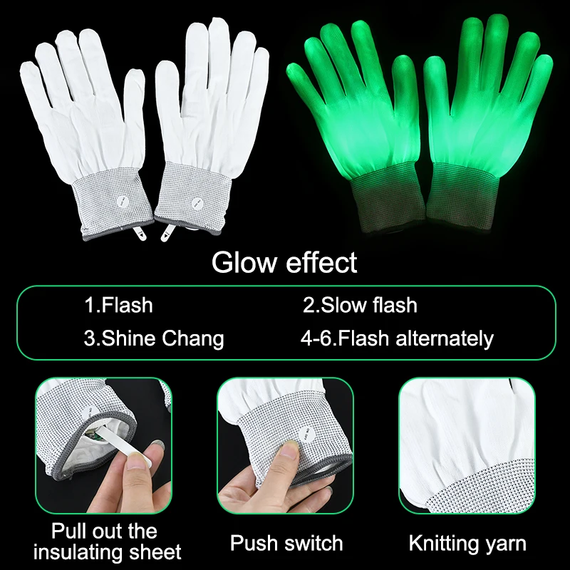 Gants lumineux LED pour Halloween, 1 paire, décoration de noël