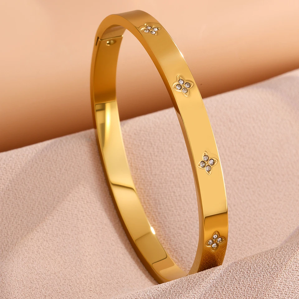 ZAKOL 1/3pcs Gold Color Stainless Steel Bracelets Trendy Sparkling Zircon Inlaid Non-fading Bangle Stacking Jewelry 3