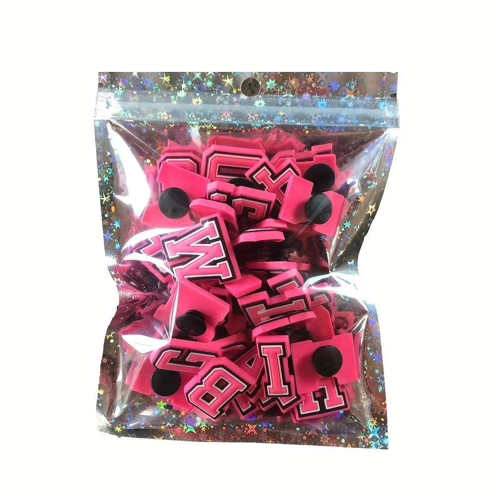 37PCS Pink Alphabet Shoe Charms for Crocs Clog, Pink Preppy A-Z Letters Crocs Charms Decoration for Girl Women Party Favor Gifts