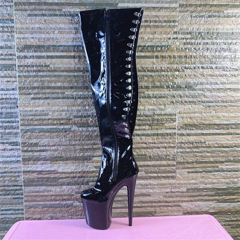 LAIJIANJINXIA New Motorcycle Boots Sexy Fetish Over The Knee 15CM Ultra High Heels Platform Long Nightclub Women Dance Shoes