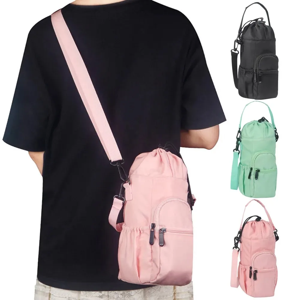 Insulated Water Bottle Holder Sling Bag with Shoulder Strap Phone Pocket for Walking Hiking 32oz