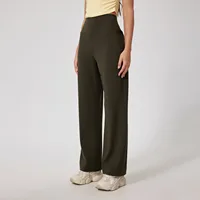Straight Fitness Micro Flared Pants Back Waist with Pockets Flared Pants Gym Workout Running High Waisted Quick Dry Yoga Clothes 1