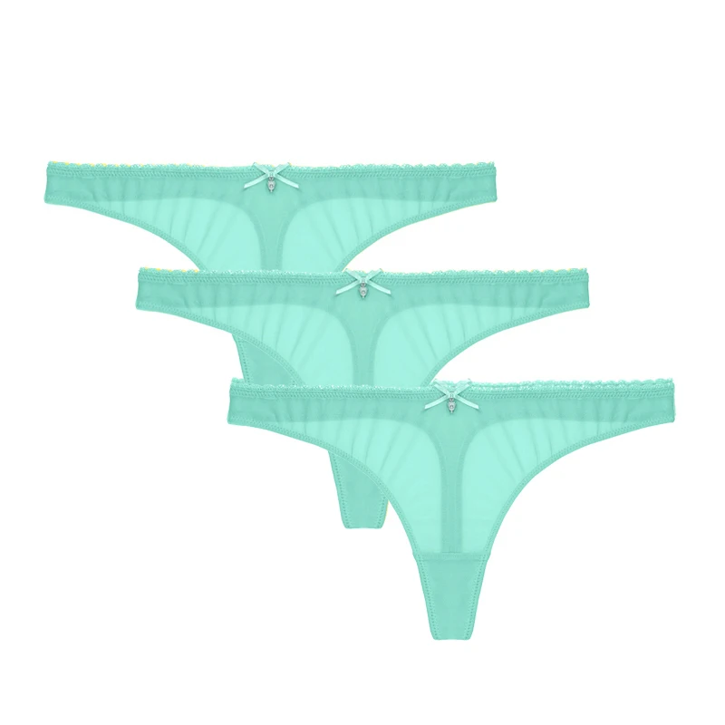 Women Sexy See Through Panties Thong Mesh G-Strings Low Rise Brief Black Underwear 3PCS