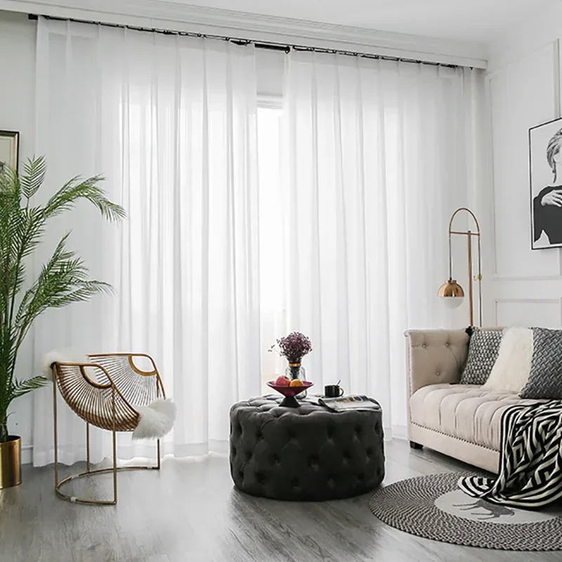 

BILEEHOME White Tulle Curtains For Living Room Bedroom Modern Sheer Chiffon Solid Sheer Voile Kitchen Window Treatment Custom