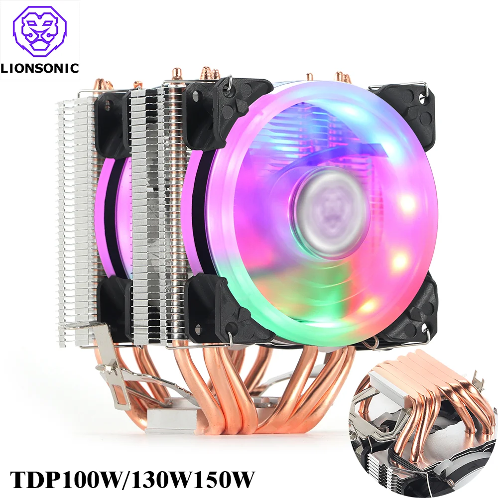 6 Heat Pipes 4 Pin PWM RGB PC Quiet CPU Cooler for Intel LGA 1700 2011 2011-V3 1200 1150 1151 X79 X99 E5 AMD AM4 AM3 CPU Cooling Fan cooling fan