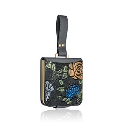 VIETAO Stylish PU Leather Phone Case with Card Slots & Wrist Strap - 3D Relief Design - Galaxy Z Flip 8 (Grey)