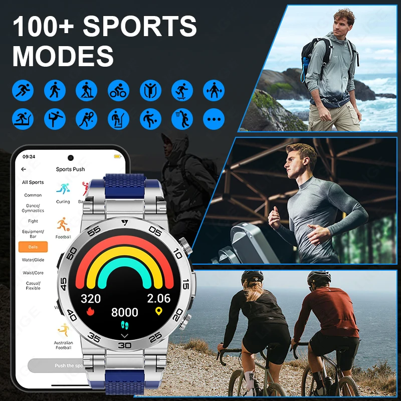 LIGE LED Bluetooth Call Smart Watch Men Outdoor Sports Full Touch Screen Health Monitoring Waterproof Smartwatch For IOS Android