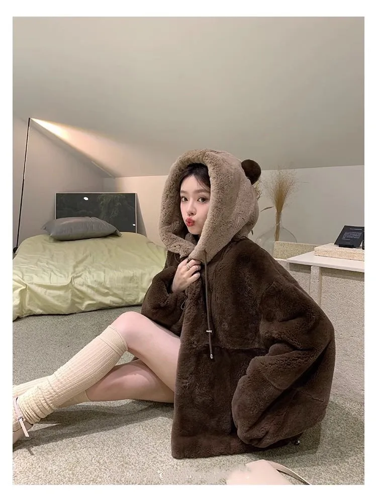 Korean style Women Cute Bear Fake Fur Imitation Rabbit Plush Fur