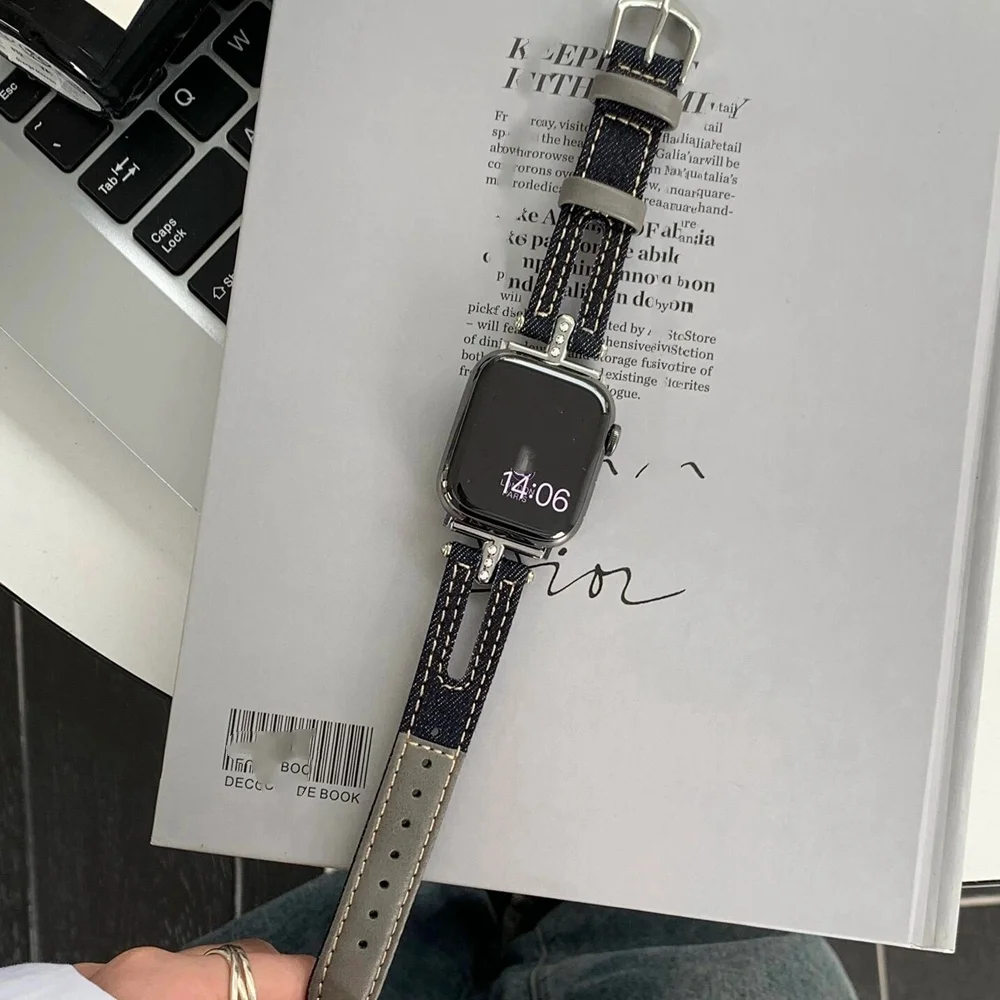 รูปสินค้า สายนาฬิกาผ้า denim วินเทจ สำหรับ Apple Watch ผู้หญิง