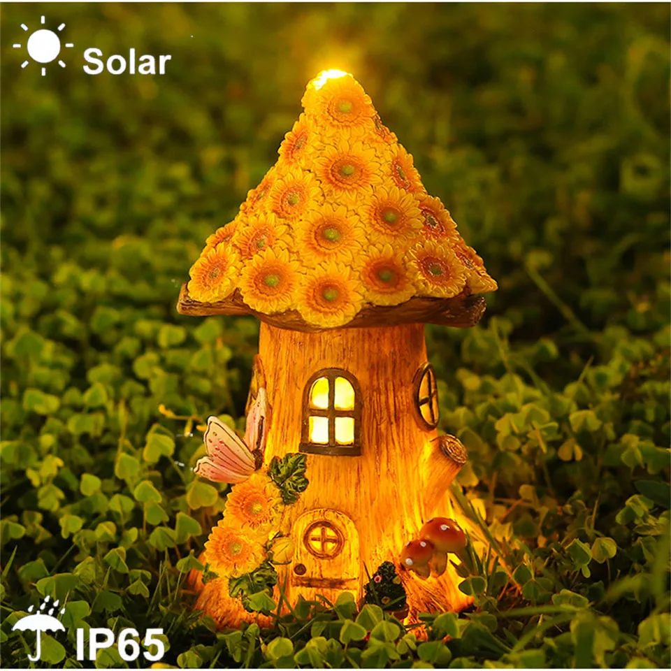 Garden Decoration Solar Power Led Lights Outdoor Decor Waterproof Lamps Fairy House Gifts Sculptures Statues Figurines Art Lawn