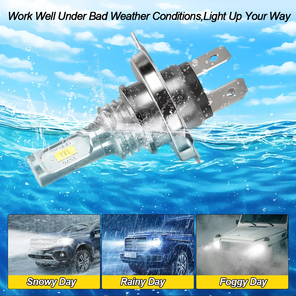 2개입 9003 H4 LED 헤드라이트 전구 3570 CSP 칩 6500K 백색 안개등 캔버스 무오류 60000LM 고휘도 주행등 전구 DRL 12V