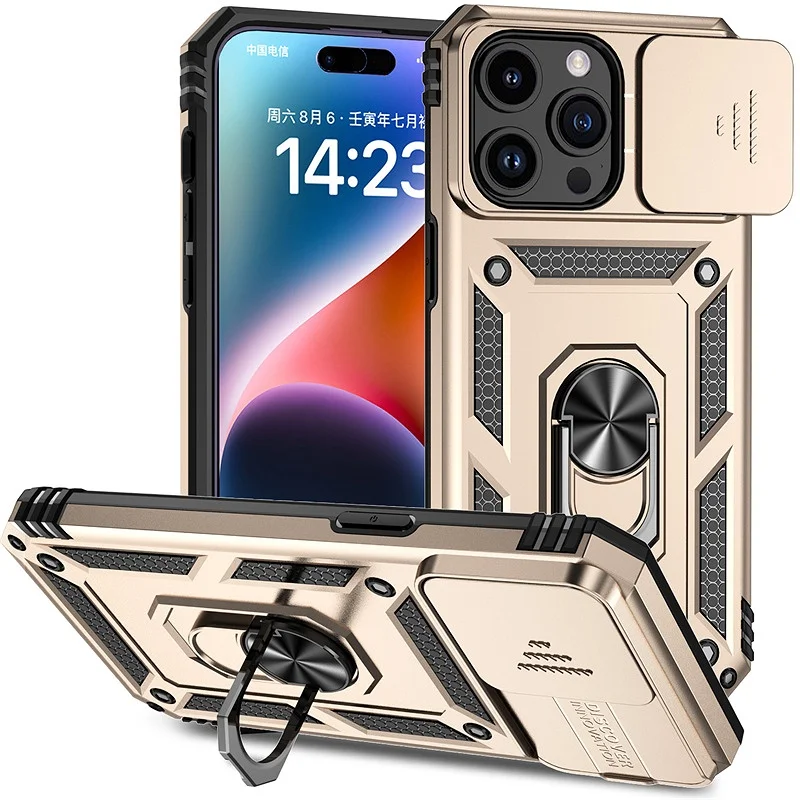 Shockproof Armor Case with Slide Lens Protector and Enhanced Back Cover