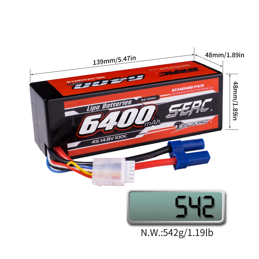 SUNPADOW 2S 3S 4S for Lipo Battery 6400mAh EC5 T Plug 100C