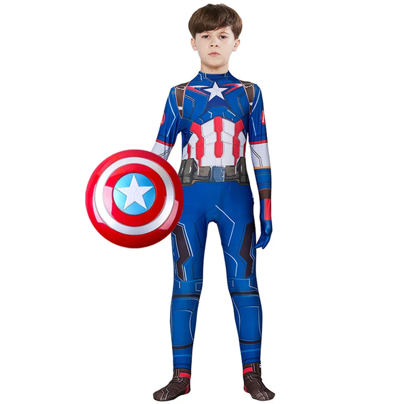 

Marvel Superhero Captain America Costume Shield Kids Bodysuit Jumpsuit The Avengers Steve Rogers Cosplay Halloween Party Costume