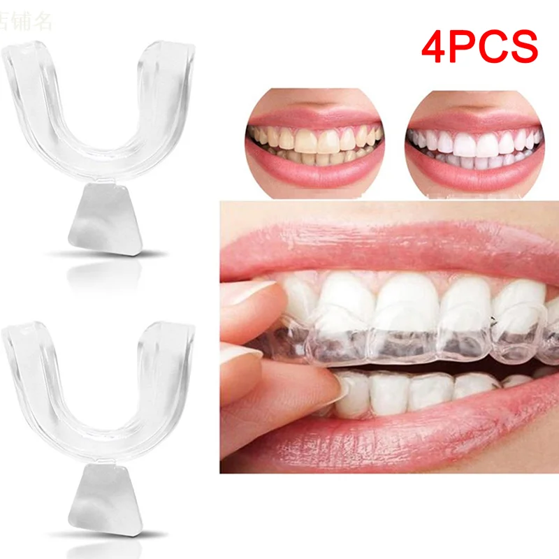 

4Pc SiSilicone Night Mouth Guard for Teeth Clenching Grinding Dental Bite Sleep Aid Whitening Teeth Mouth Tray White Teeth