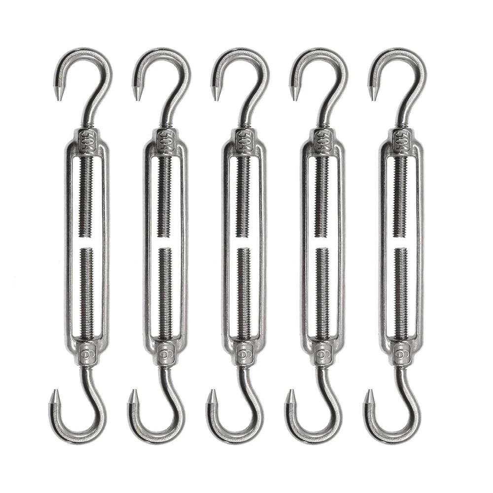 

304 Stainless Steel European Style Hook & Hook M6 Turnbuckles Adjustable Wire Rope Tensioners Pack of 5