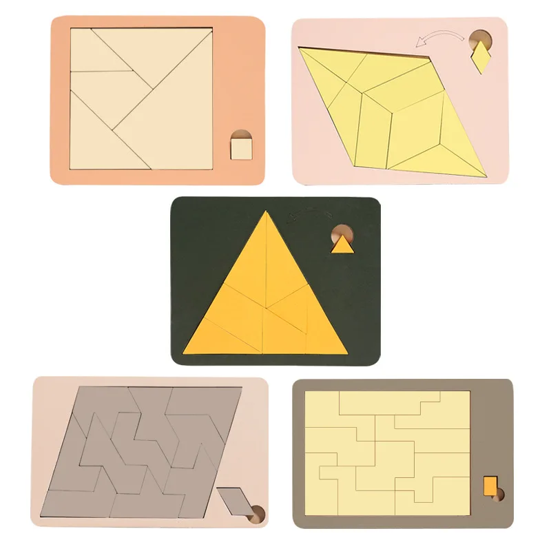 Wooden Geometric Puzzle Brain Teasers Toy Intelligence Tangram Jigsaw Puzzles Game STEM Montessori Education Toys for Kids Adult Jigsaw Puzzles Wooden Jigsaw Puzzles Wooden Puzzle Toys Educational Puzzles Mini Jigsaw Puzzle