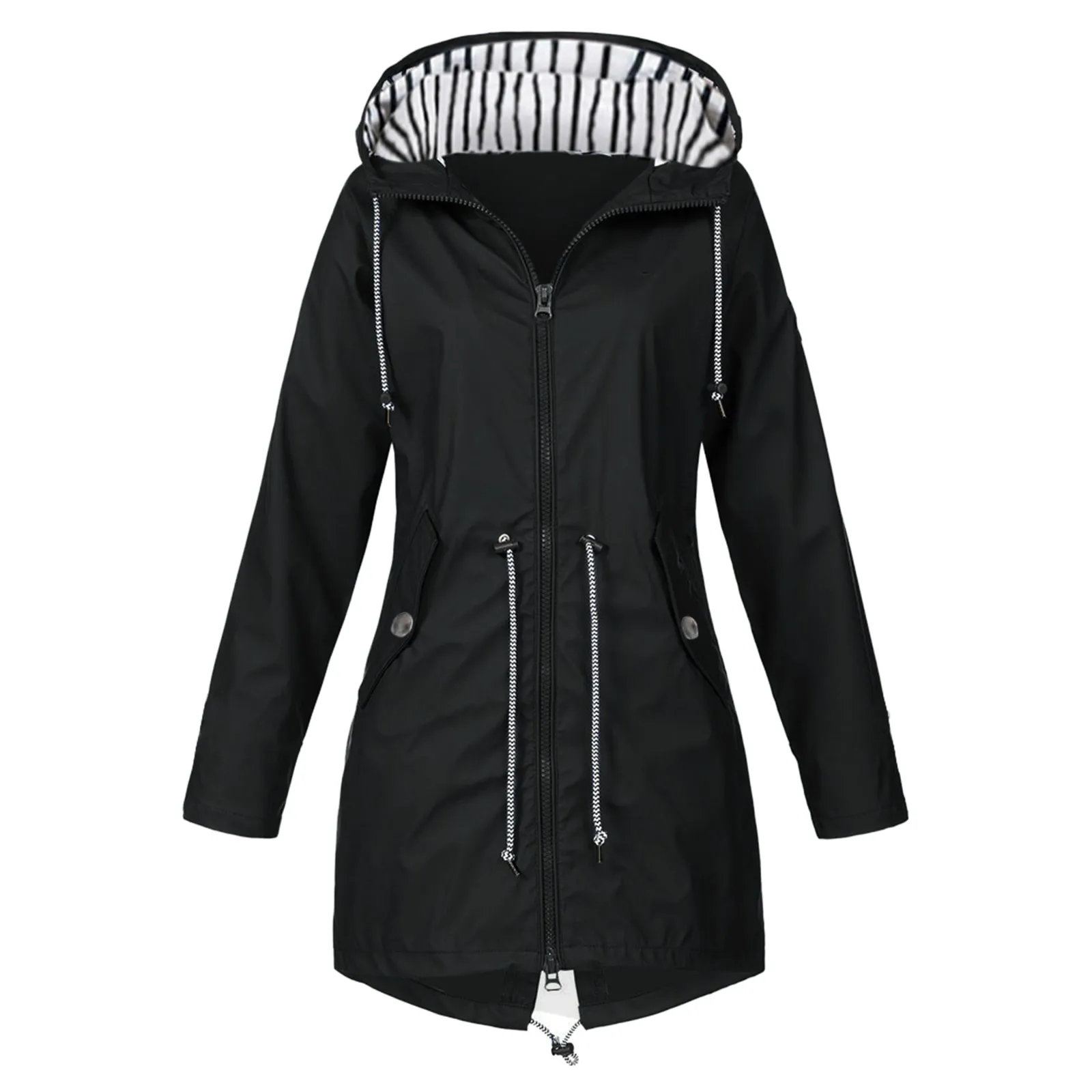 Womens Waterproof Raincoat 2024 Simple Casual Basic Outdoors Trench Lightweight Drawstring Jackets Hiking Clothes For Women