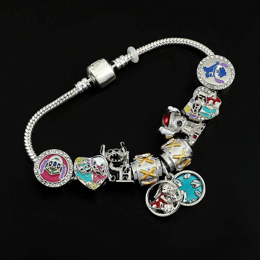 Mignon Cartoon Enamel Pendentif Bracelet Réglable Bijoux Cadeau Lilo Et  Stitch Charm Bracelet Pour Femmes Enfants