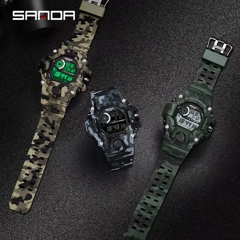 Sanda 2183 Men's Electronic Watch Fashion Camouflage Waterproof Outdoor Sports Digital Display Leisure Daily Student Men's Clock, Alina Gadgets