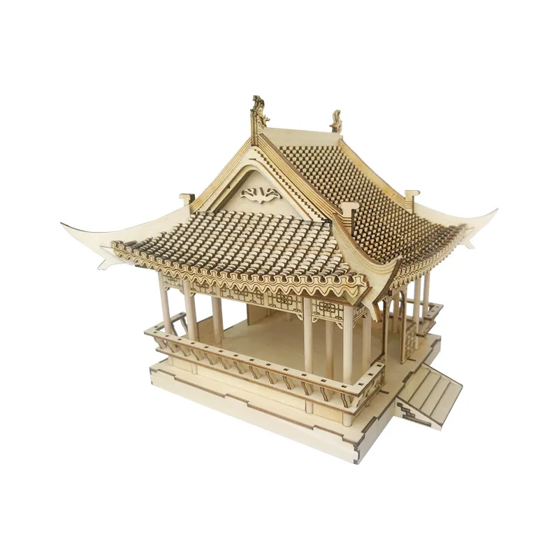 3D Wooden Puzzle Zuiweng Pavilion Simulated Ancient Architecture Model Handmade DIY Assembly Toy Jigsaw Model Building Kits building community new apartment architecture