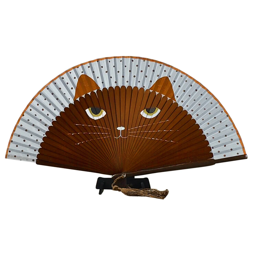 

Women Cartoon Cat Folding Silk Fan Handheld Fan Cute Hand Fans Dance Wedding Party Favor Gift Summer Home Decoration (Black)