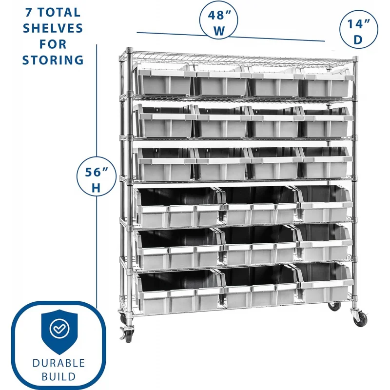 Seville Classics Heavy Duty NSF bin Rack Solid Steel Wire Shelving Storage Unit,Patented Organizer for Warehouse,Includes 21 2