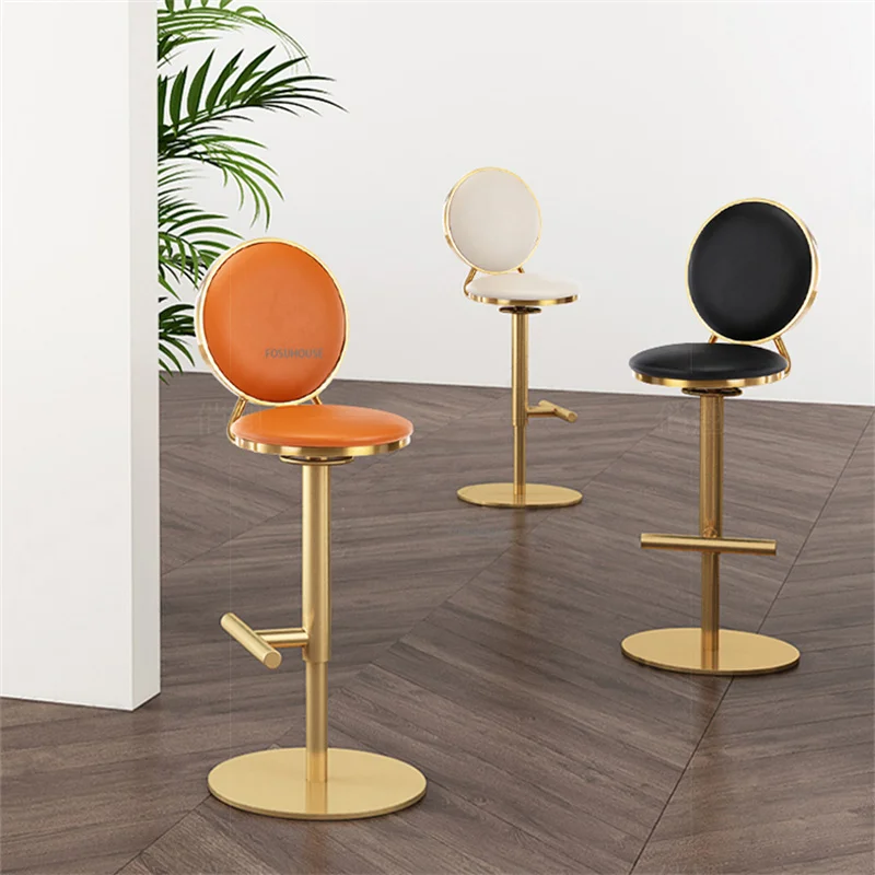 Nordic Luxury Bar Chair Light Gold Adjustable Height Bar Chairs Stools ...