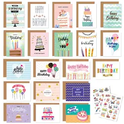 20 - Pack Happy Birthday Greeting & Invitation Cards with Envelopes - Handwritten Folded Design (Style 2)