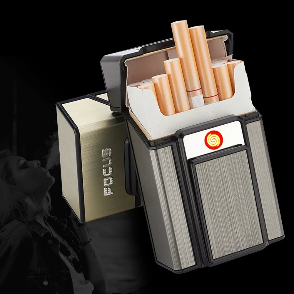 Zigarette Fall USB Lade Leichter Metall Winddicht Zigarette Leichter 20  stücke Zigaretten Box Lagerung Container Rauchen Zubehör - AliExpress