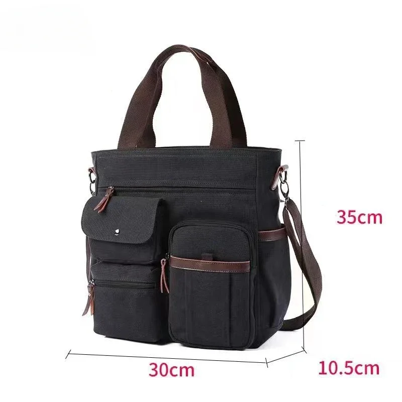 Vintage Men's Canvas Messenger Bag Unisex Crossbody Bags Large Capacity Shoulder Bag for Travel Work Multi Pocket Briefcase
