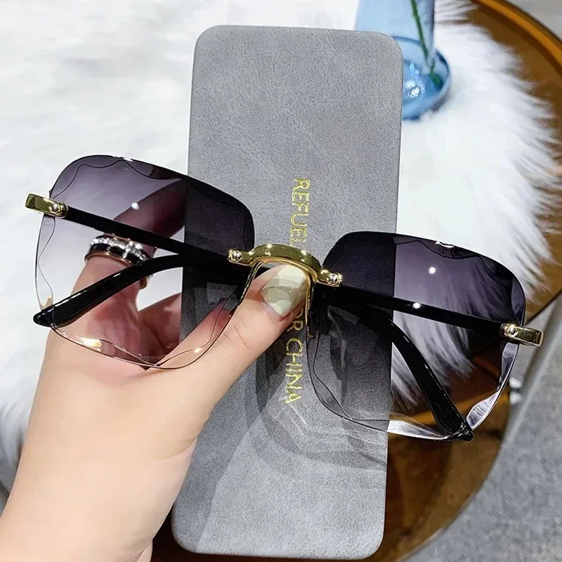 KKJOY Rimless Women Sunglasses with Gradient Lenses-Classic Vintage Alloy Frame & UV400 Protection