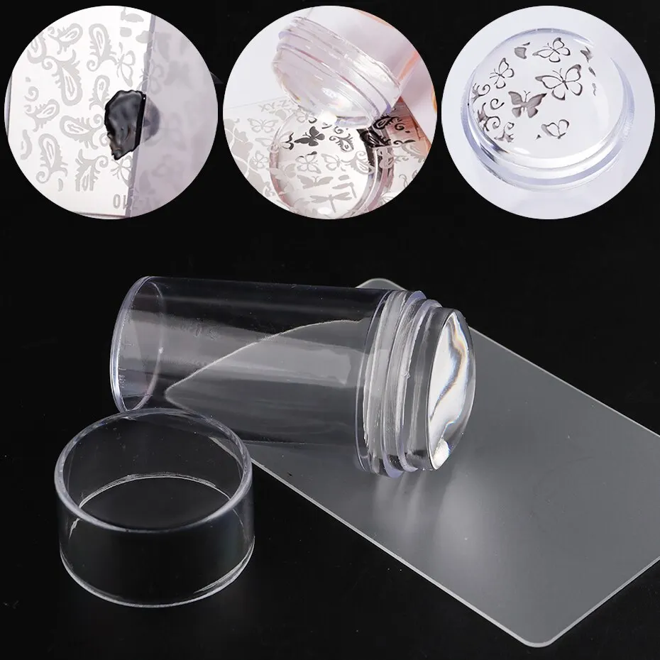 Transparent Nail Stamper With Scraper 2pcs Jelly Silicone Head Stamp for French Nails Printing Nail Art Stamping Plate Manicure 4